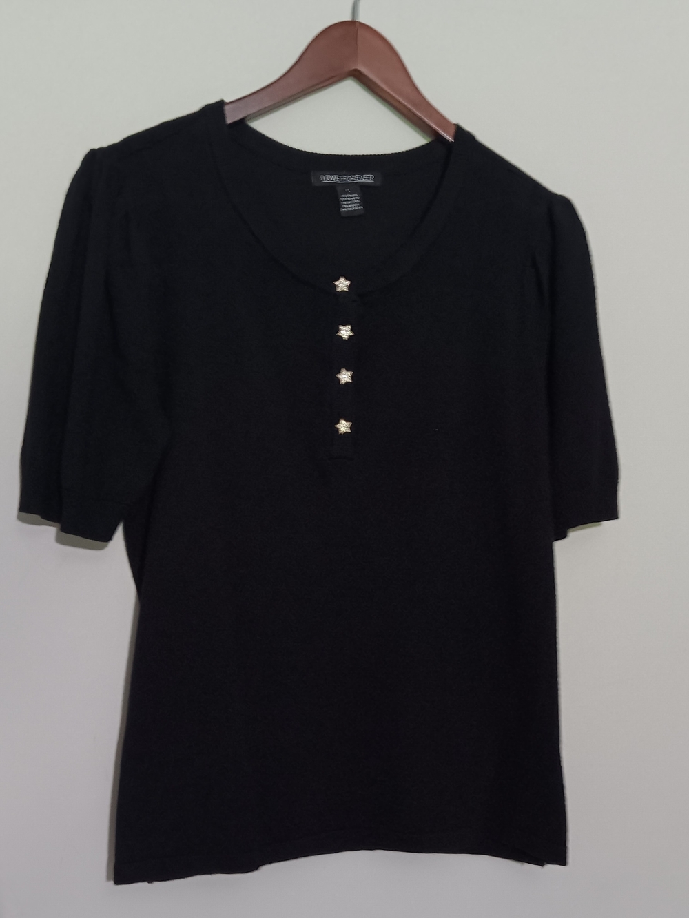 Love Moschino Black Short Sleeve Knit Top with Star Buttons